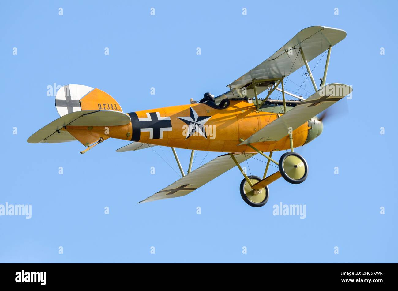 WW1 photo of German biplane fighter in flight WW1 photo of German biplane fighter in flight