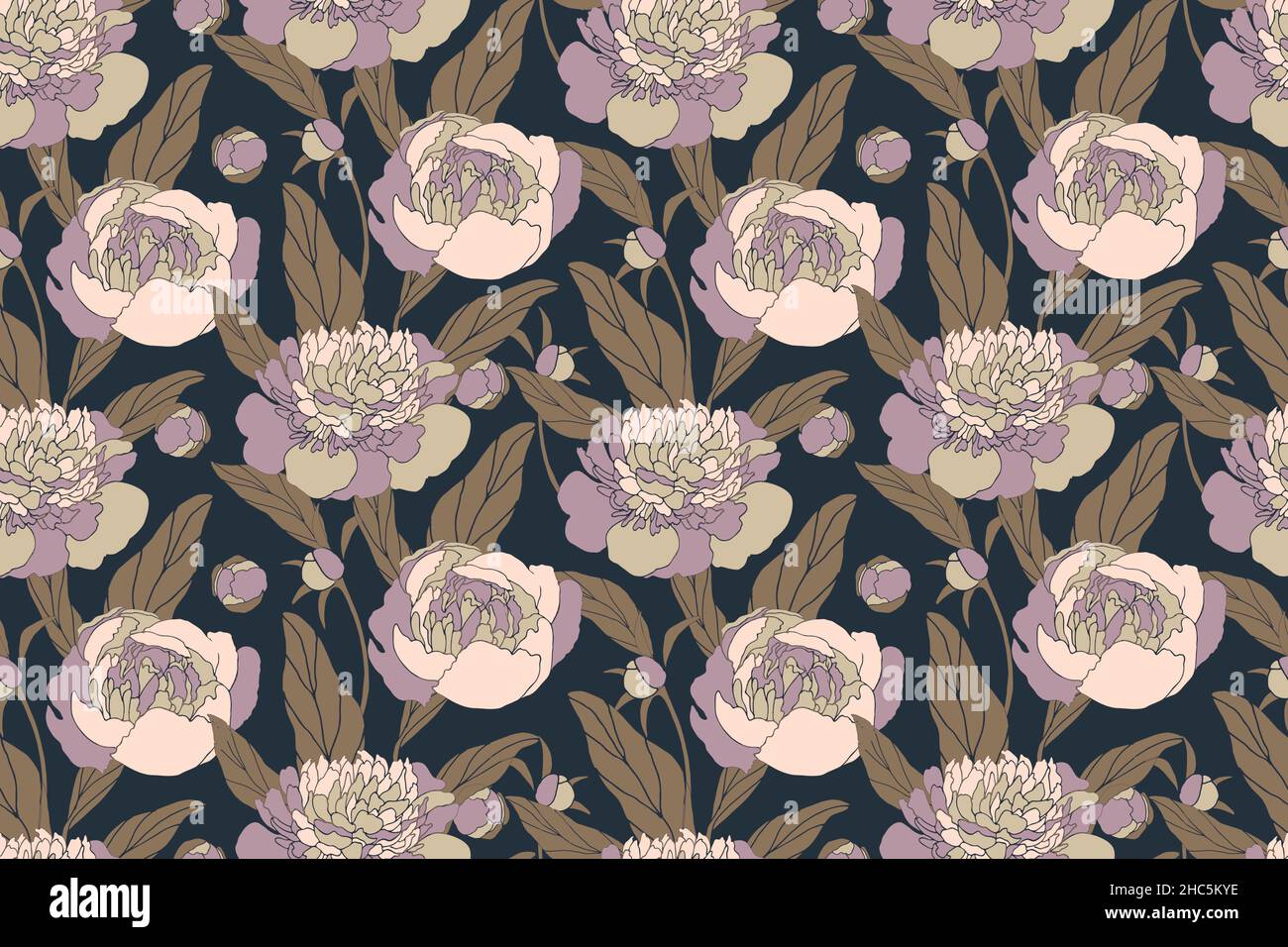 Art floral vector seamless pattern with peonies. Stock Vector