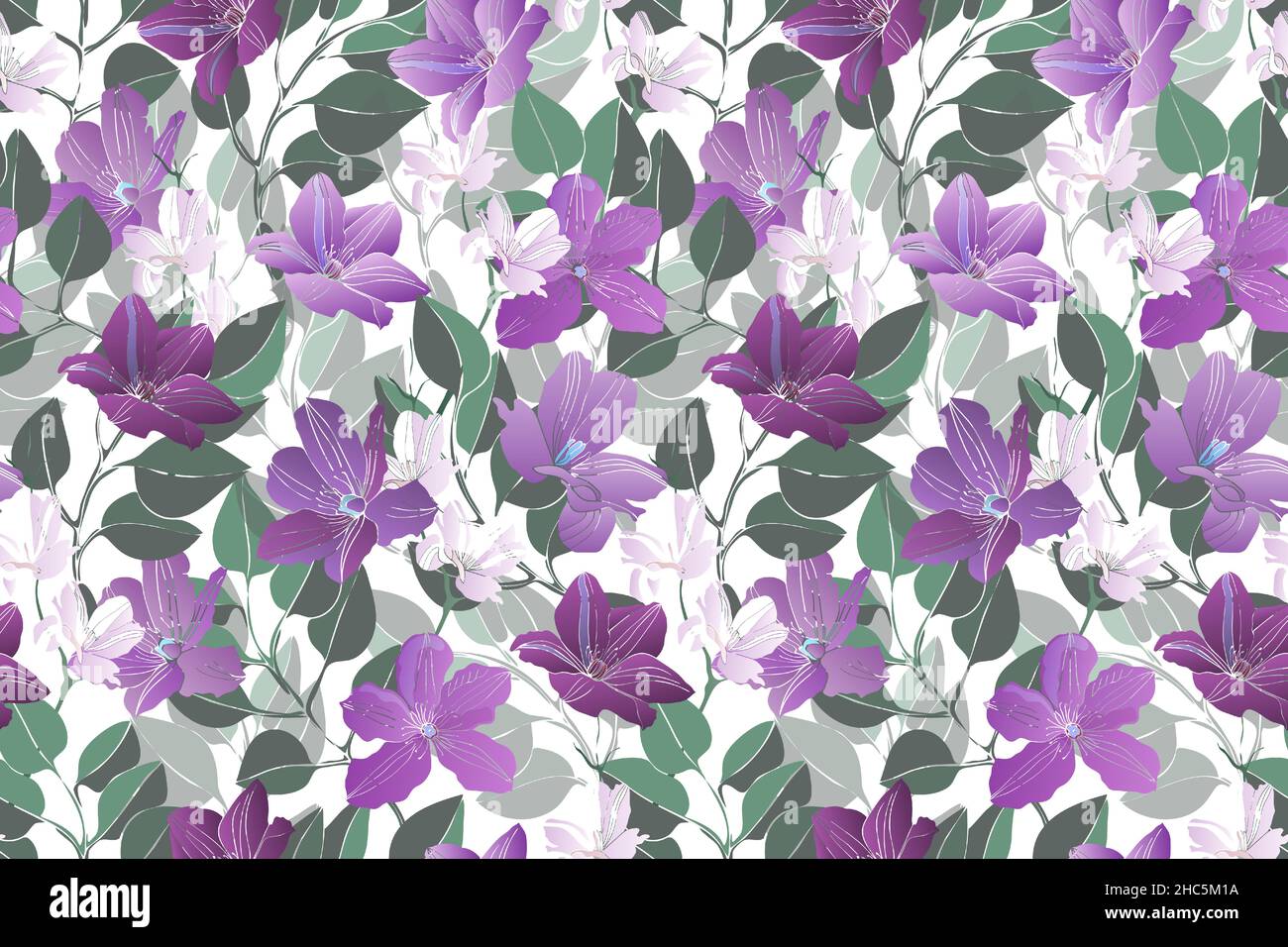 Art floral vector seamless pattern. Purple flowers Stock Vector