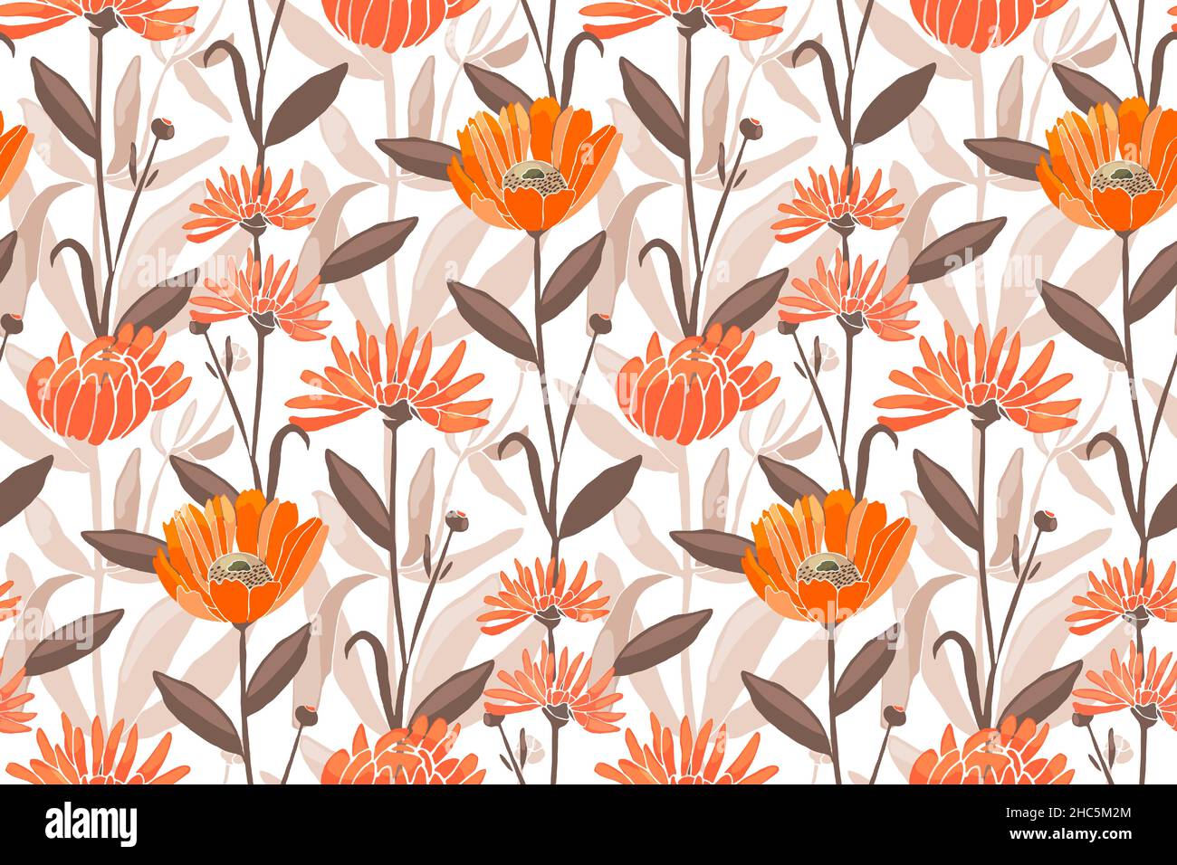 Vector floral seamless pattern. Spring, summer flowers Stock Vector ...
