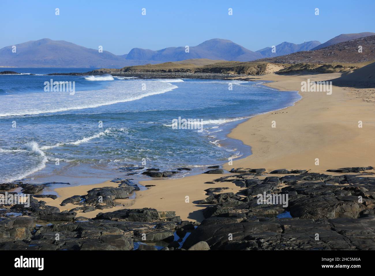 The west coast of the Isle of Harris - rugged headlands and sandy bays. Stock Photo