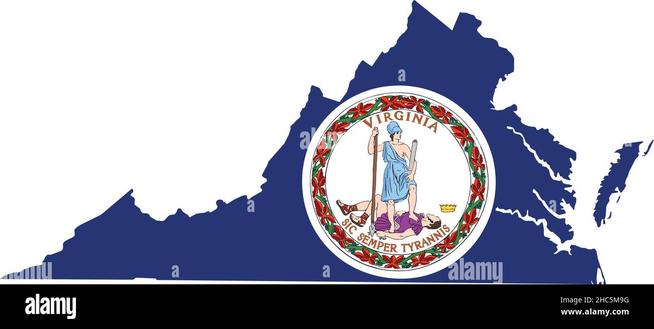 Simple flat flag administrative map of the Federal State of Virginia, USA Stock Vector
