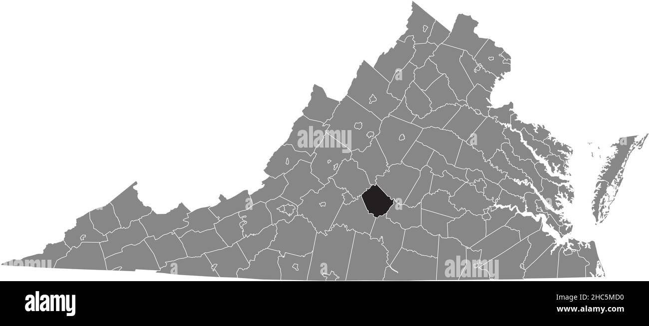 Black highlighted location map of the Appomattox County inside gray administrative map of the Federal State of Virginia, USA Stock Vector