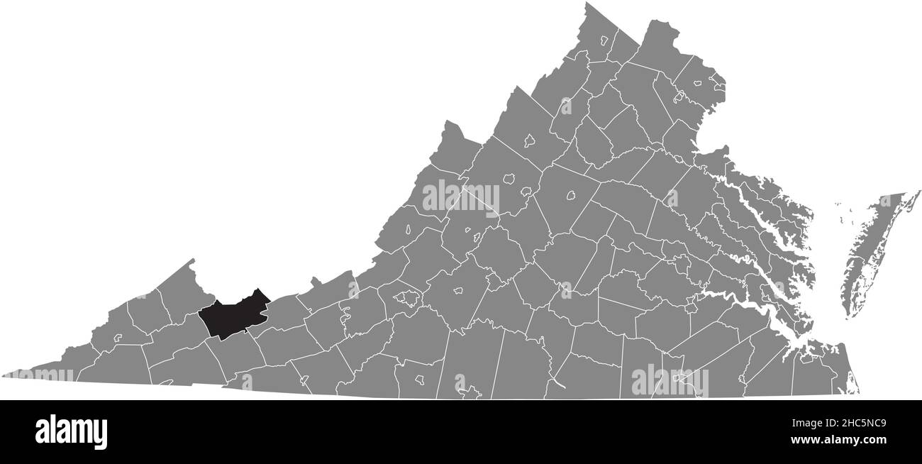 Black highlighted location map of the Tazewell inside gray administrative map of the Federal State of Virginia, USA Stock Vector