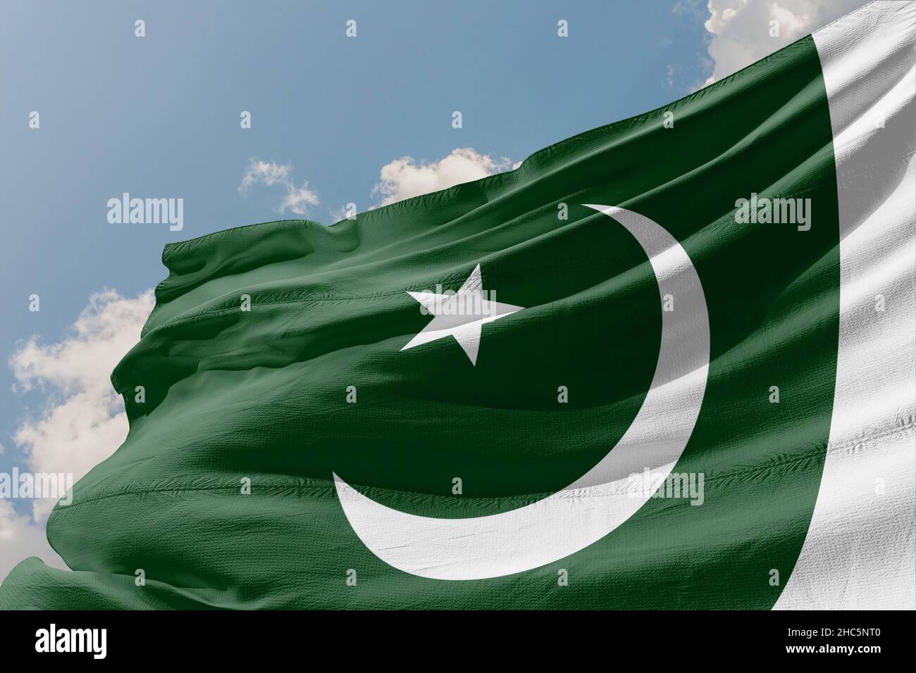 The flag of Pakistan on blue sky Stock Photo