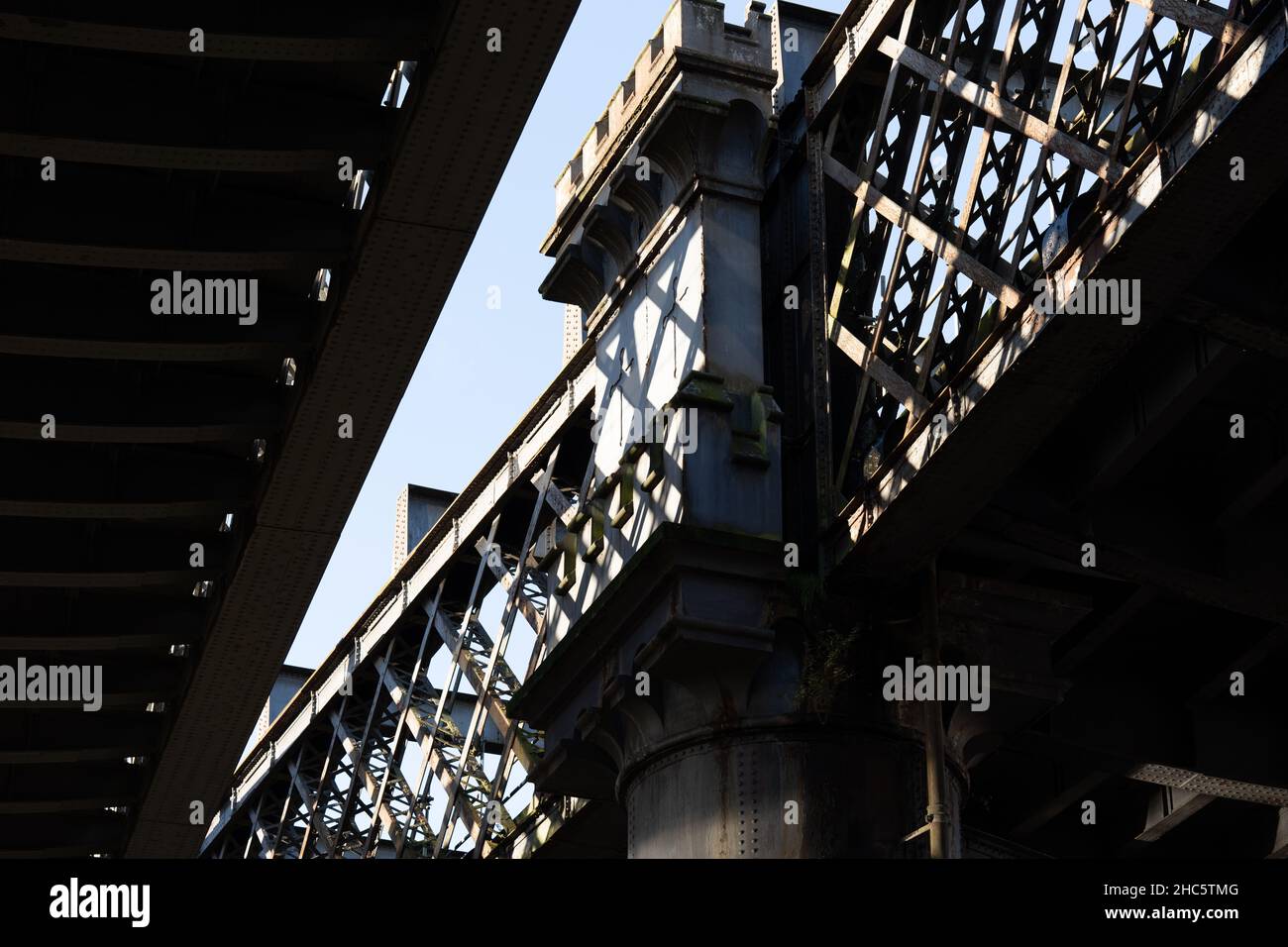 Low angle shot of an old Victorian railway bridge Stock Photo