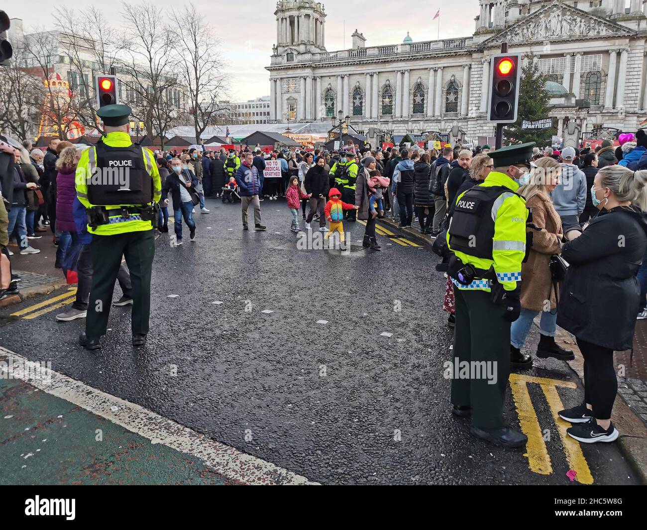 Anti-vaccination protesters in Belfast, Northern Ireland, UK Stock Photo