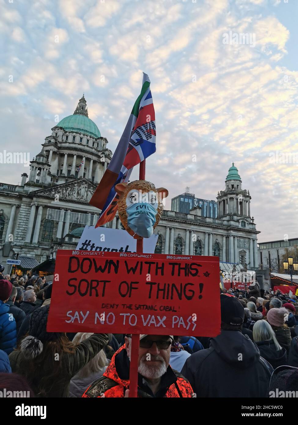 Anti-vaccination protesters in Belfast, Northern Ireland, UK Stock Photo