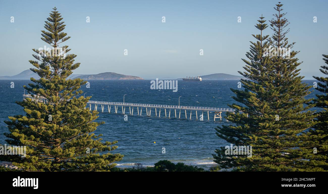 The Esperance Tanker Jetty from the Cannery Arts Centre Lookout Western Australia Stock Photo