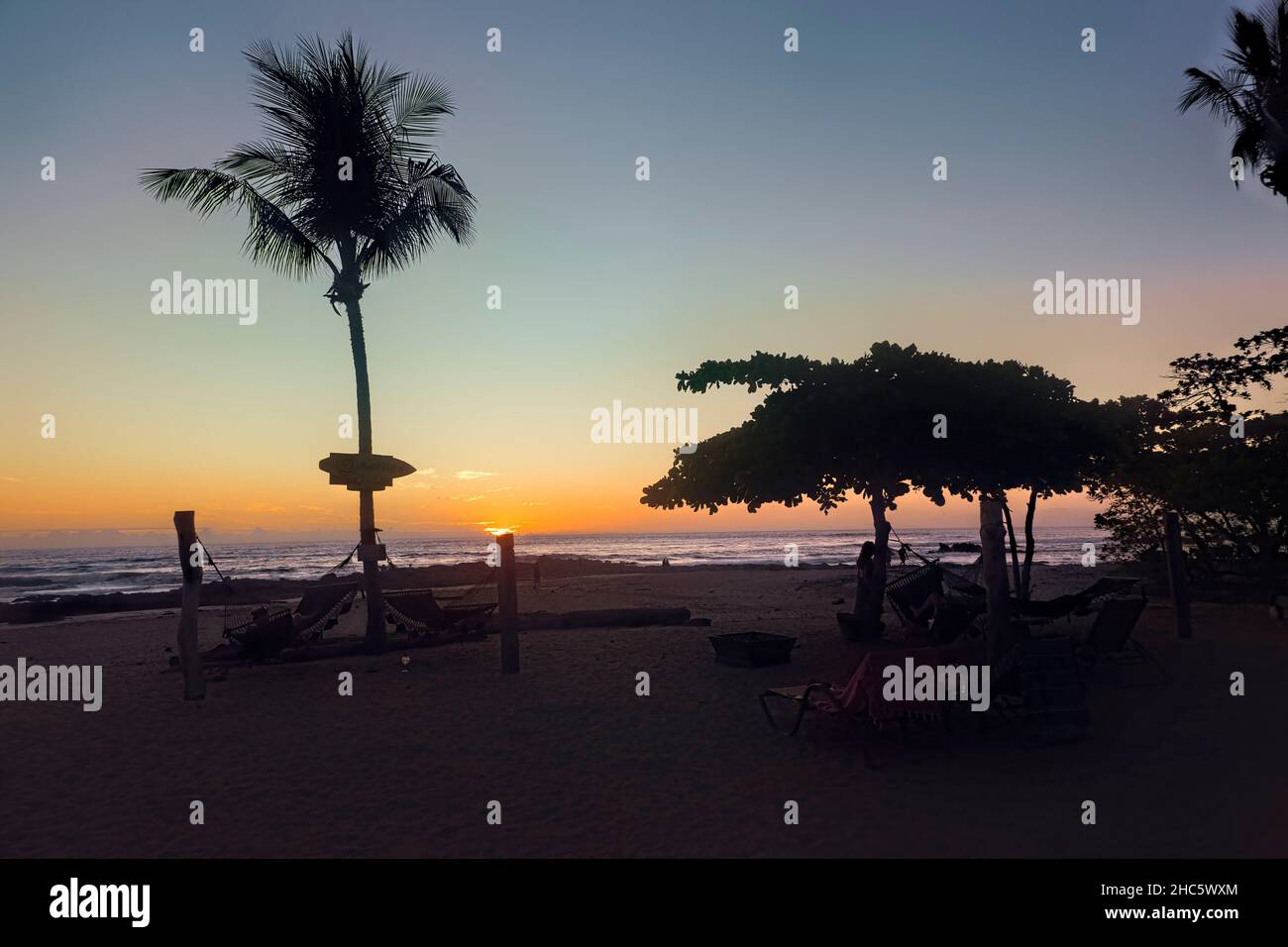 Sunset on Santa Teresa Beach, Nicoya, Costa Rica Stock Photo
