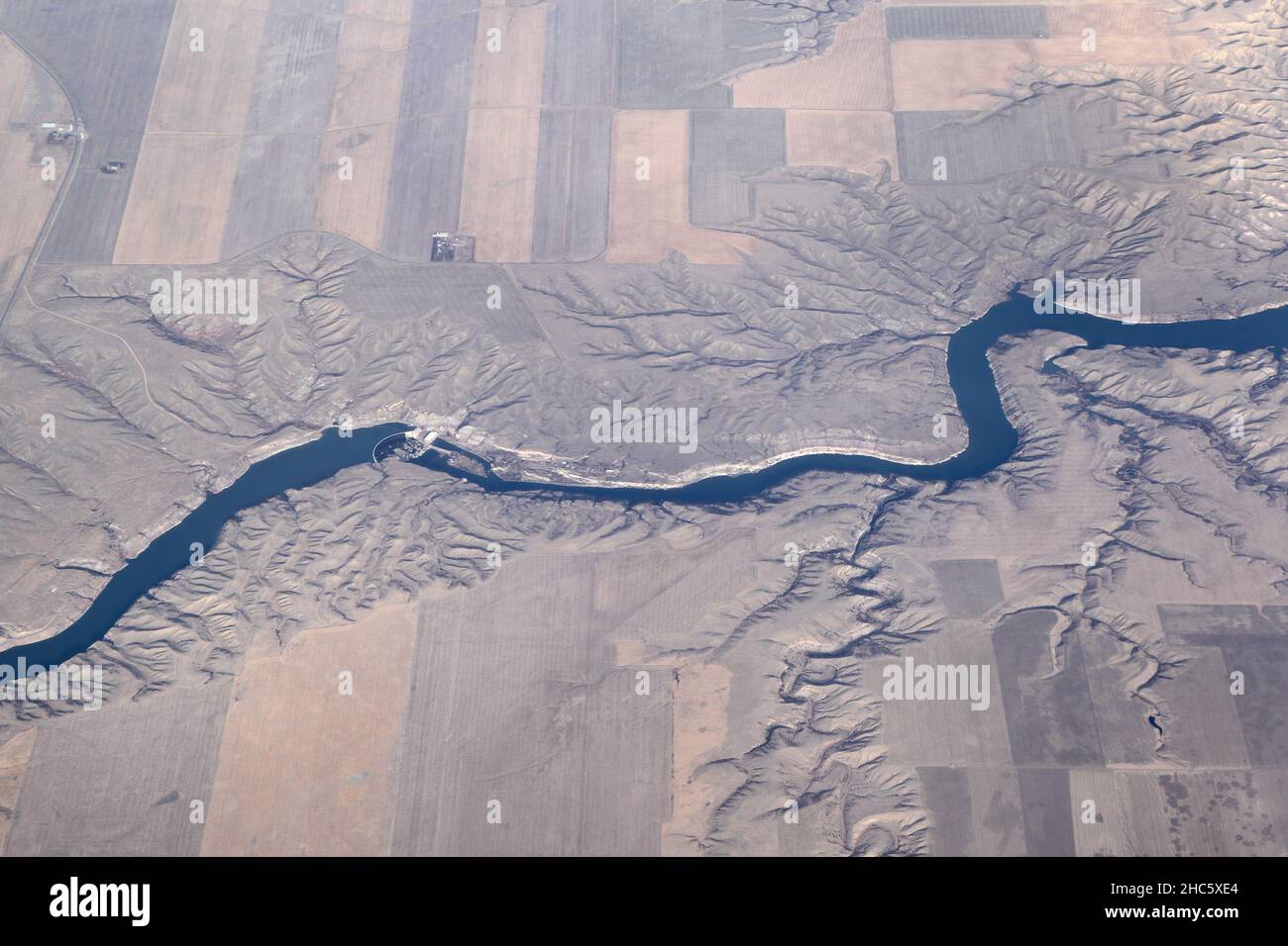The Earth from above: Ryan Dam on the Missouri River in Montana. Stock Photo