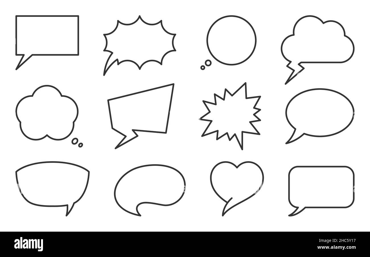 Speech bubble dialogue thought chat black line set. Sticker cartoon ...