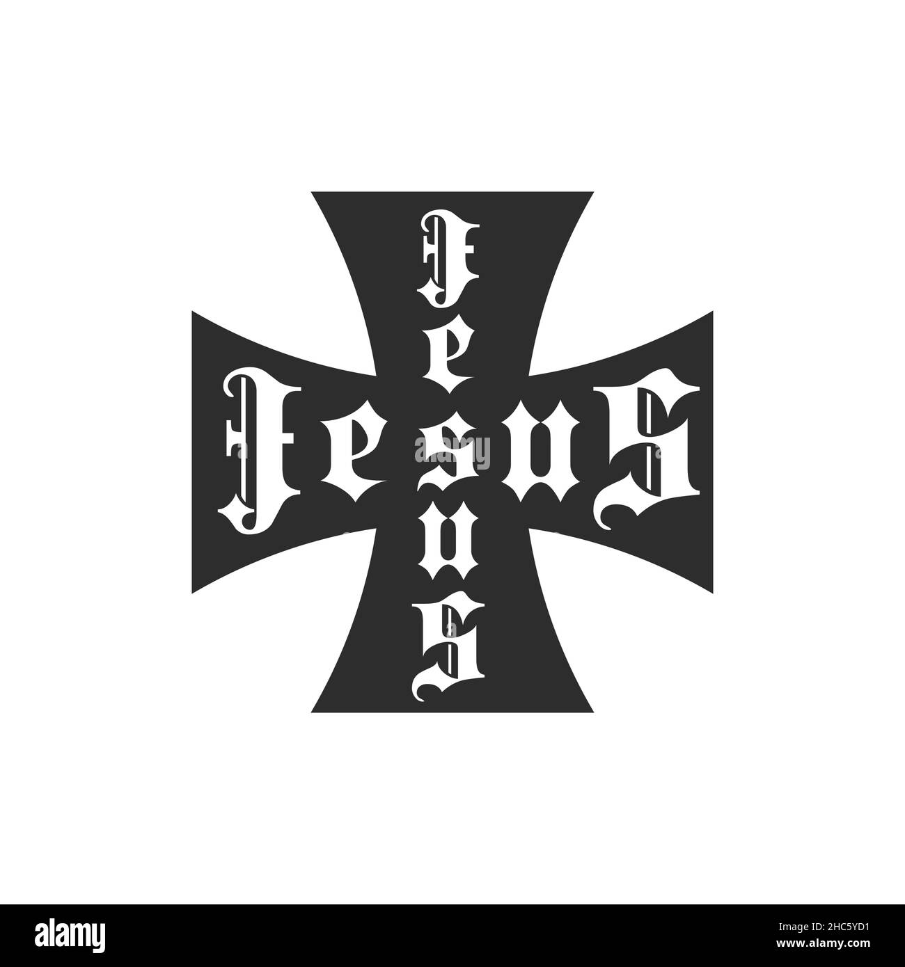 Maltese cross. Jesus. Cross lettering. Flat isolated Christian vector