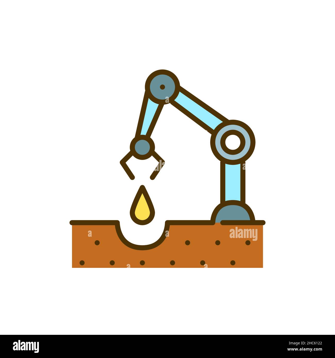 Smart farming technology. Automated robot hand planting seeds in soil ...