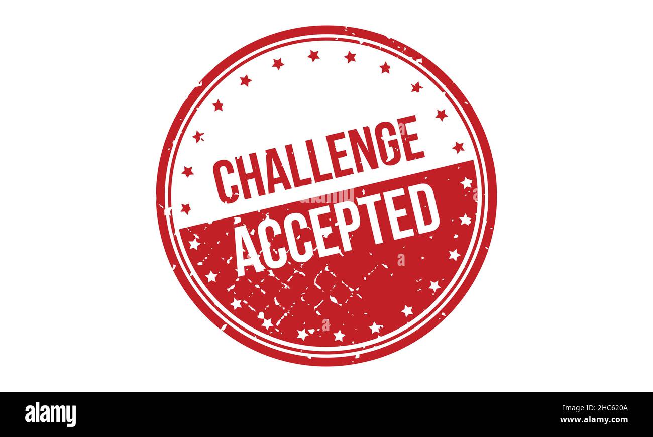 Challenge Accepted Rubber Stamp. Red Challenge Accepted Rubber Grunge