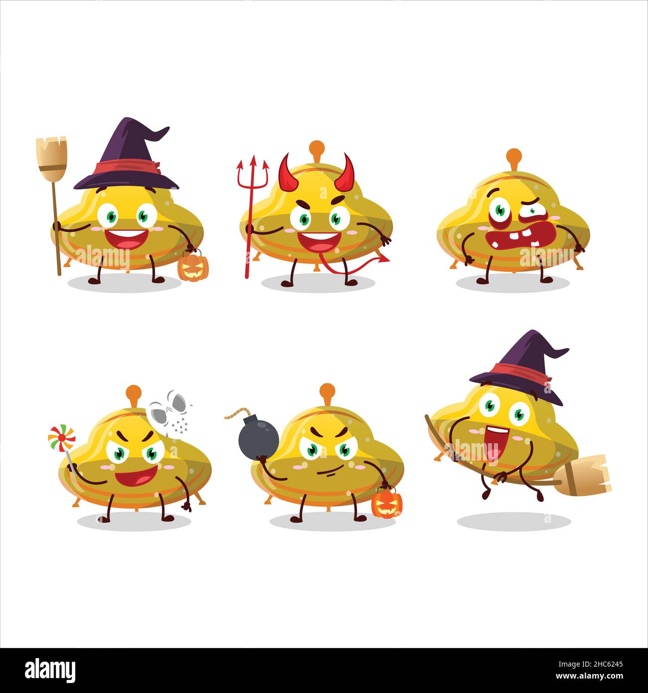 Halloween expression emoticons with cartoon character of UFO yellow ...