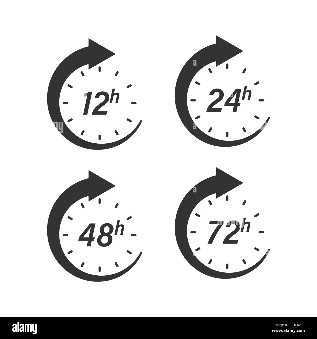 12, 24, 48 and 72 hours clock icon in flat style. Timer countdown
