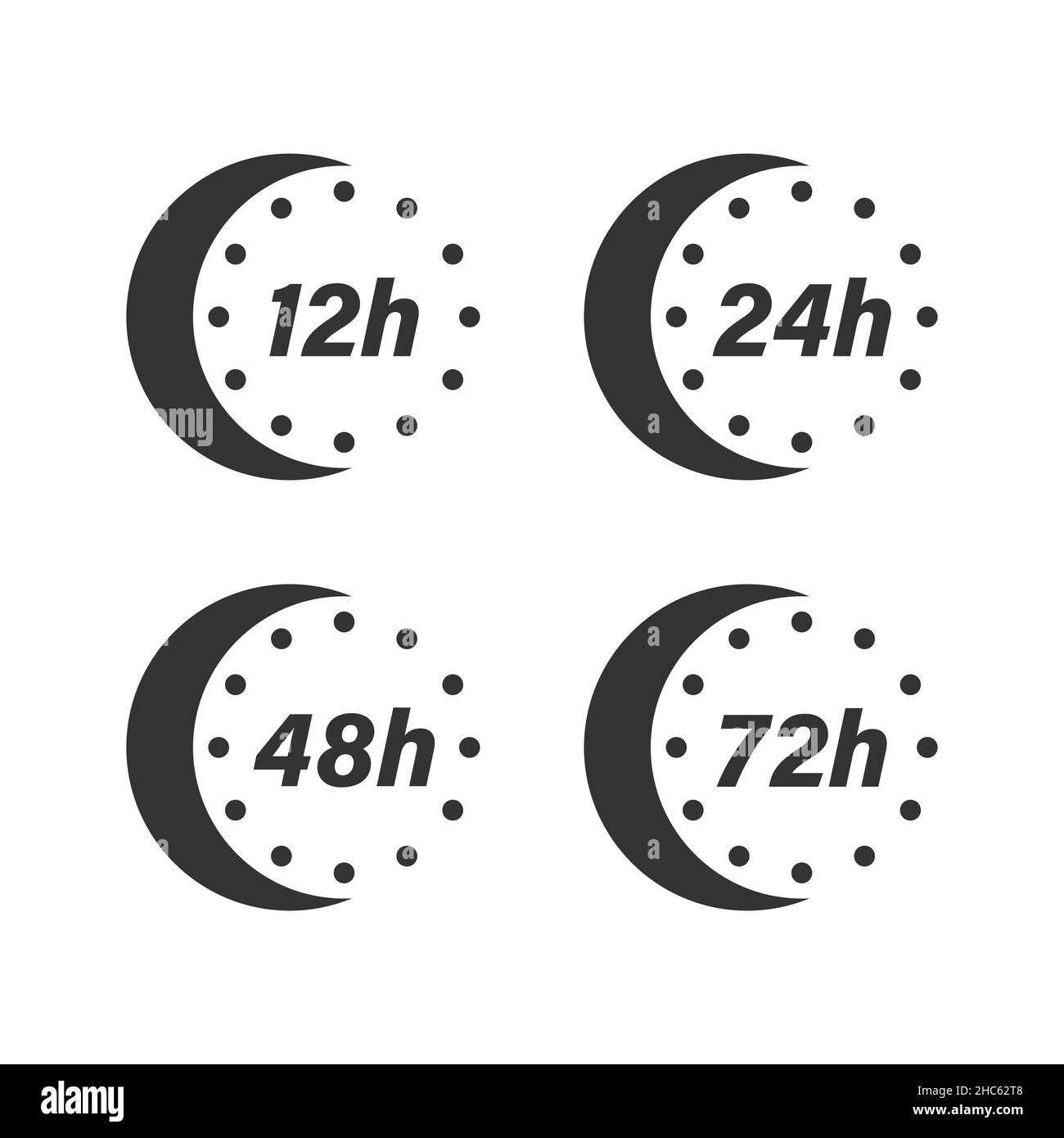 12, 24, 48 and 72 hours clock icon in flat style. Timer countdown