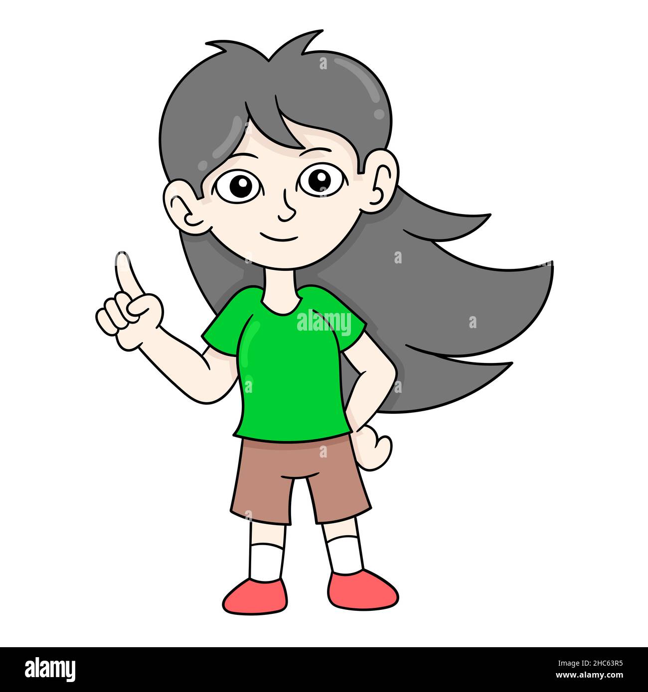 tomboyish long hair girl, vector illustration art. doodle icon image kawaii. Stock Vector