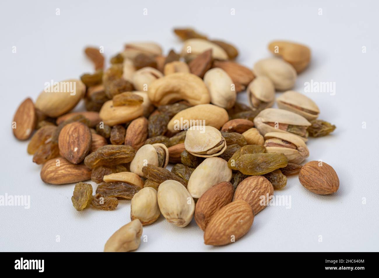 Trail mix dried fruits. Nuts, almonds, seeds, cashew, dried grapes