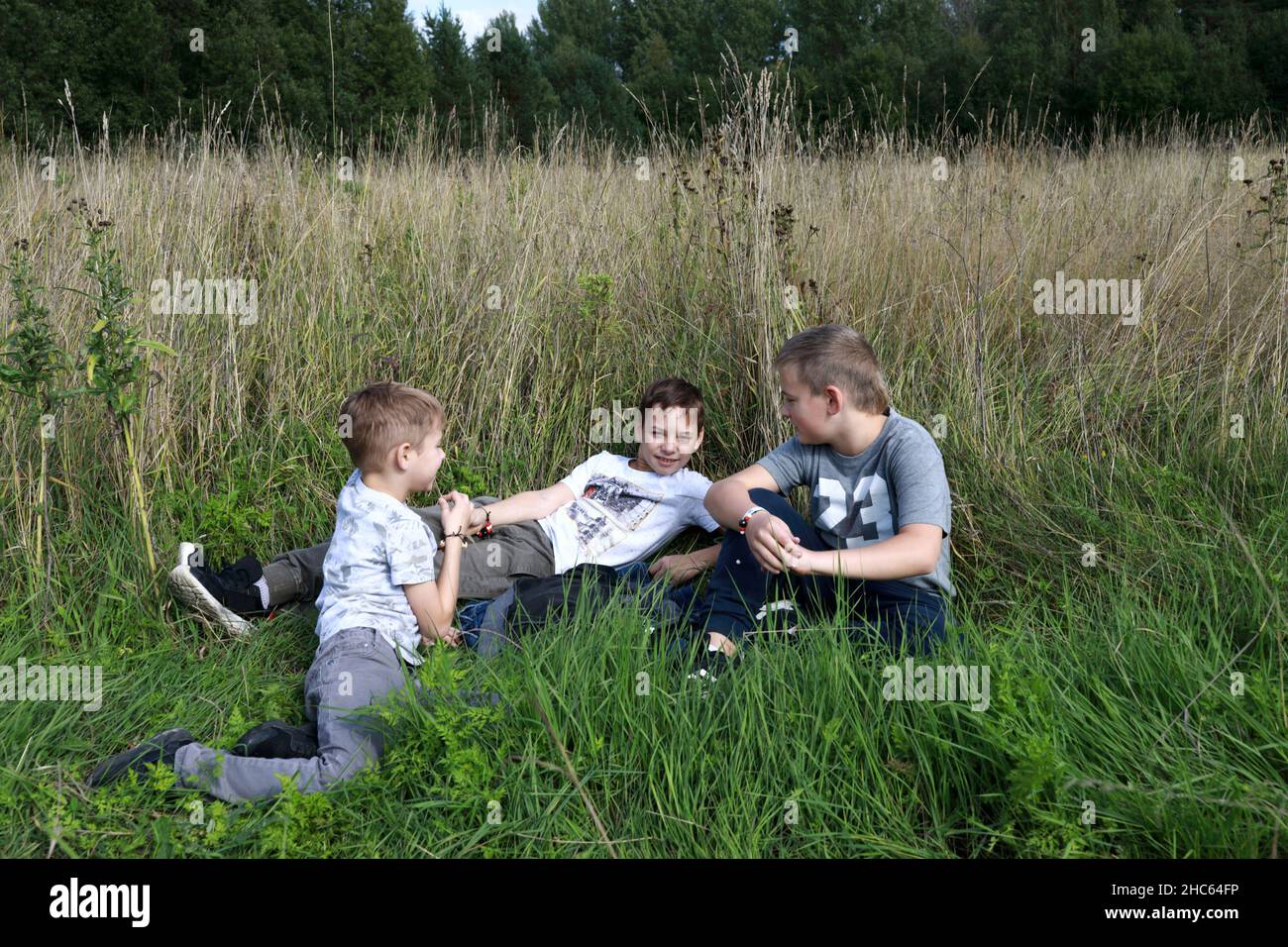 Family with three boys on field hi-res stock photography and images - Alamy