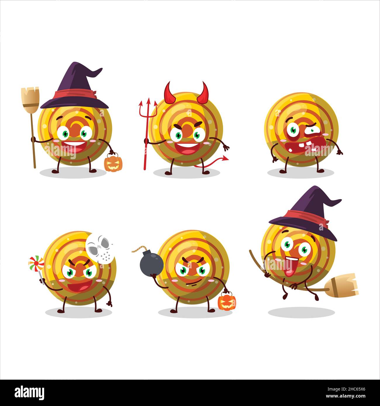 Halloween expression emoticons with cartoon character of yellow spiral ...