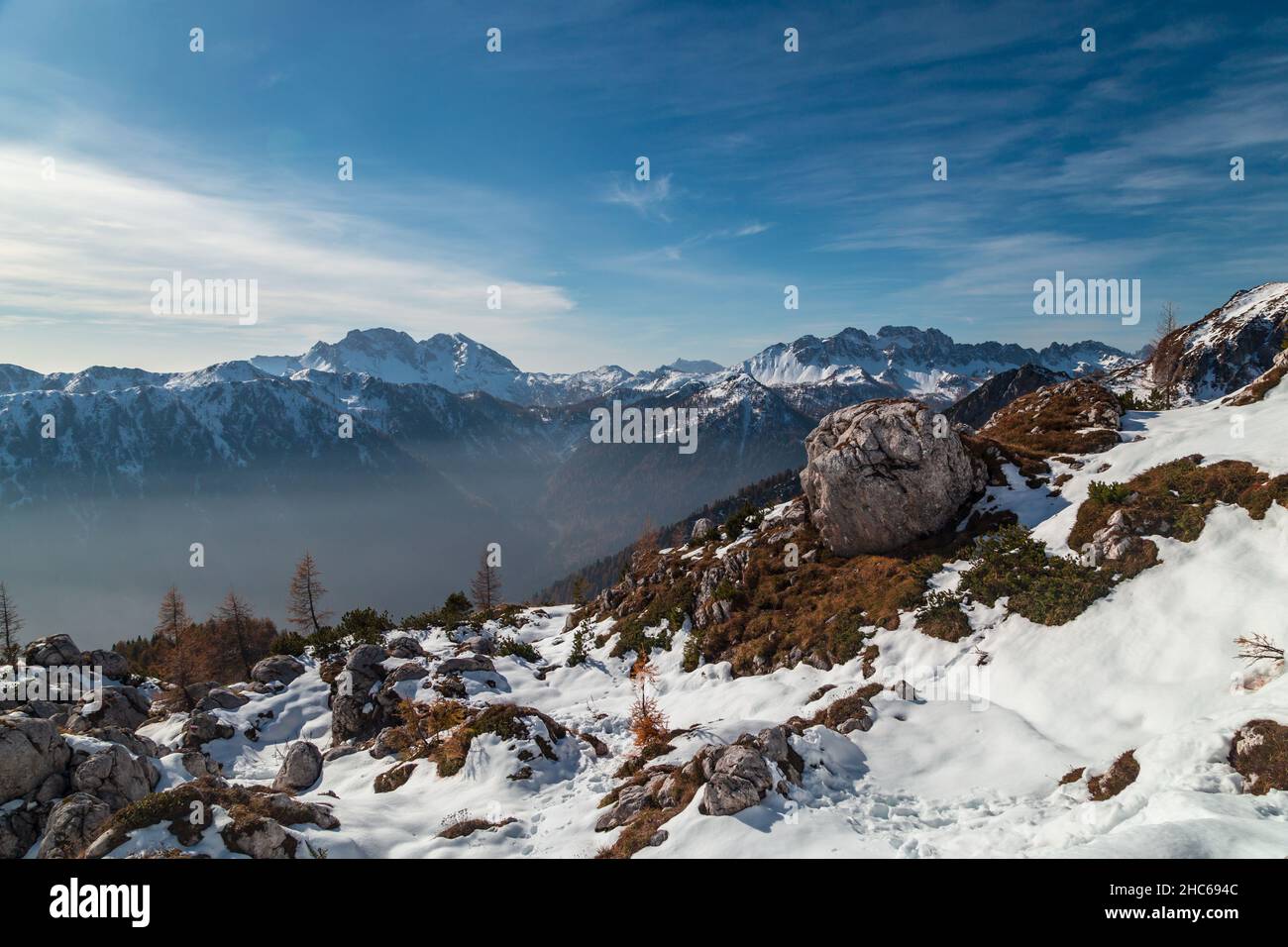October trekking in the mountains of Val Pesarina, Friuli-Venezia Giulia. Stock Photo