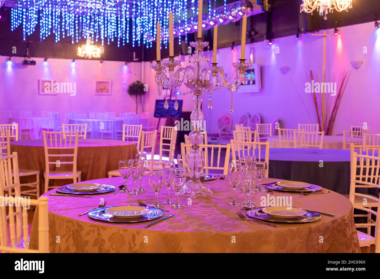Beautiful shot of a party hall with a light decoration Stock Photo