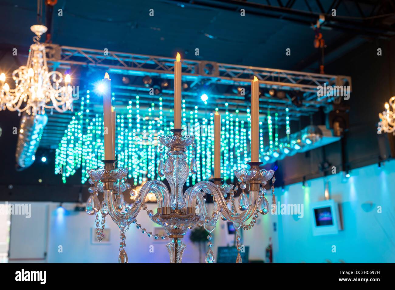 Shot of a party hall with a light decoration Stock Photo