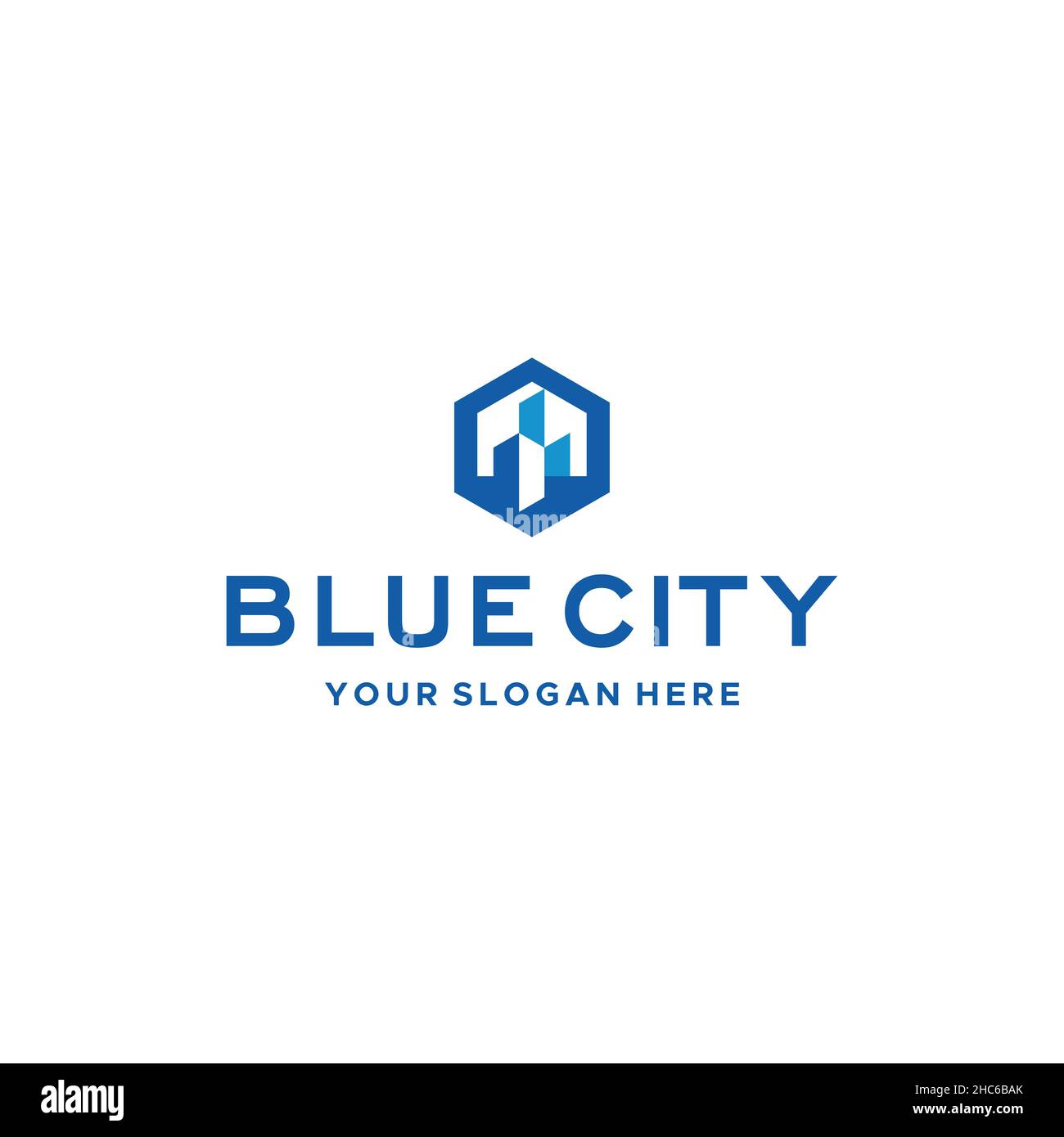 Minimalist design BLUE CITY downtown logo design Stock Vector