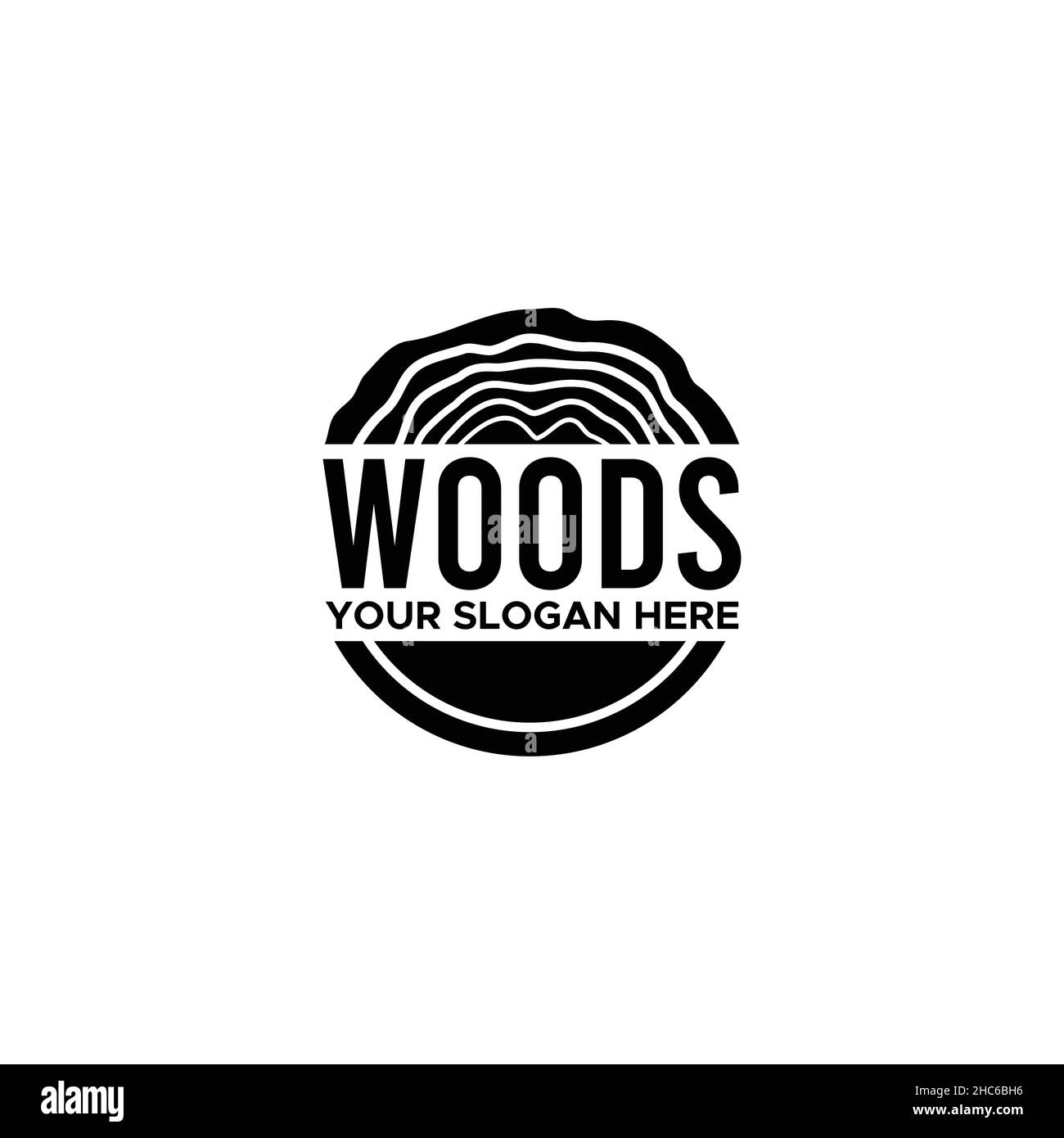 Minimalist flat design WOODS mountain logo design Stock Vector