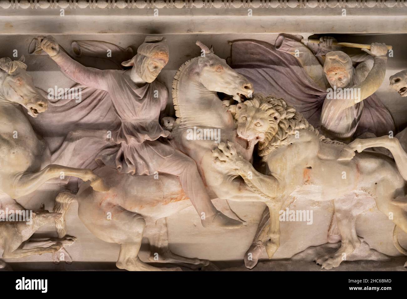 Close up view of Alexander Sarcophagus Istanbul Archaeology Museum. Stock Photo