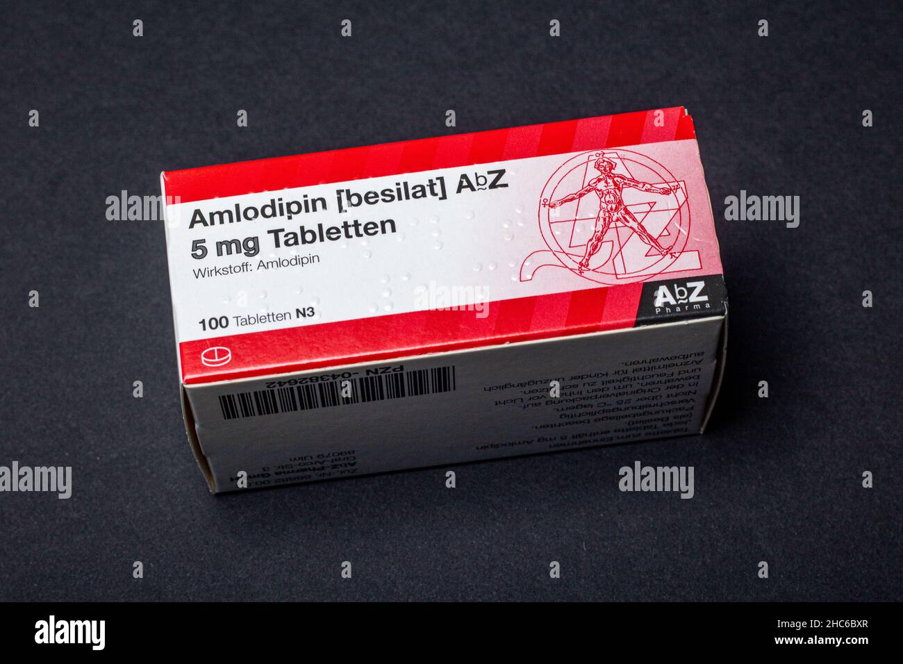 Neckargemuend, Germany: October 06, 2021: Packaging of the prescription drug Amlodipine, a blood pressure-lowering preparation from the group of calci Stock Photo