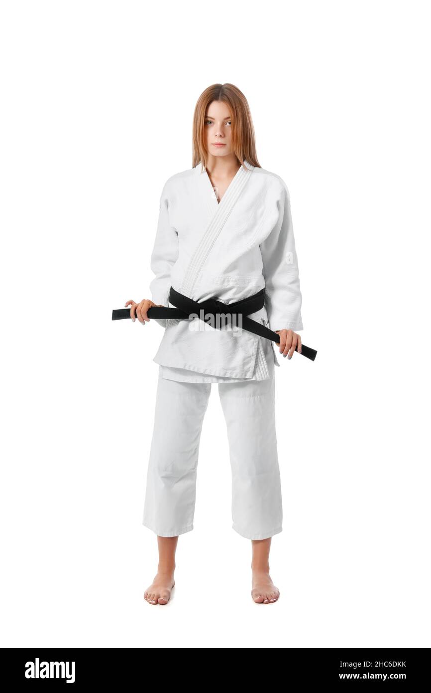 Female karate instructor on white background Stock Photo Alamy
