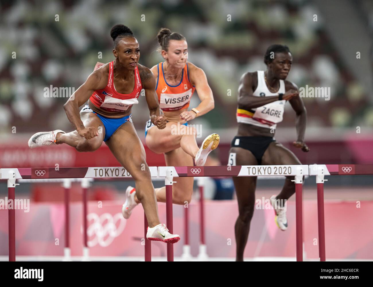 Jasmine CamachoQuinn running and winning in the final of the 100 meter hurdles at the 2020