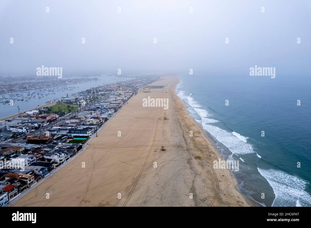 Aerial view of the sandy coastline in Newport Beach, California, USA Stock Photo