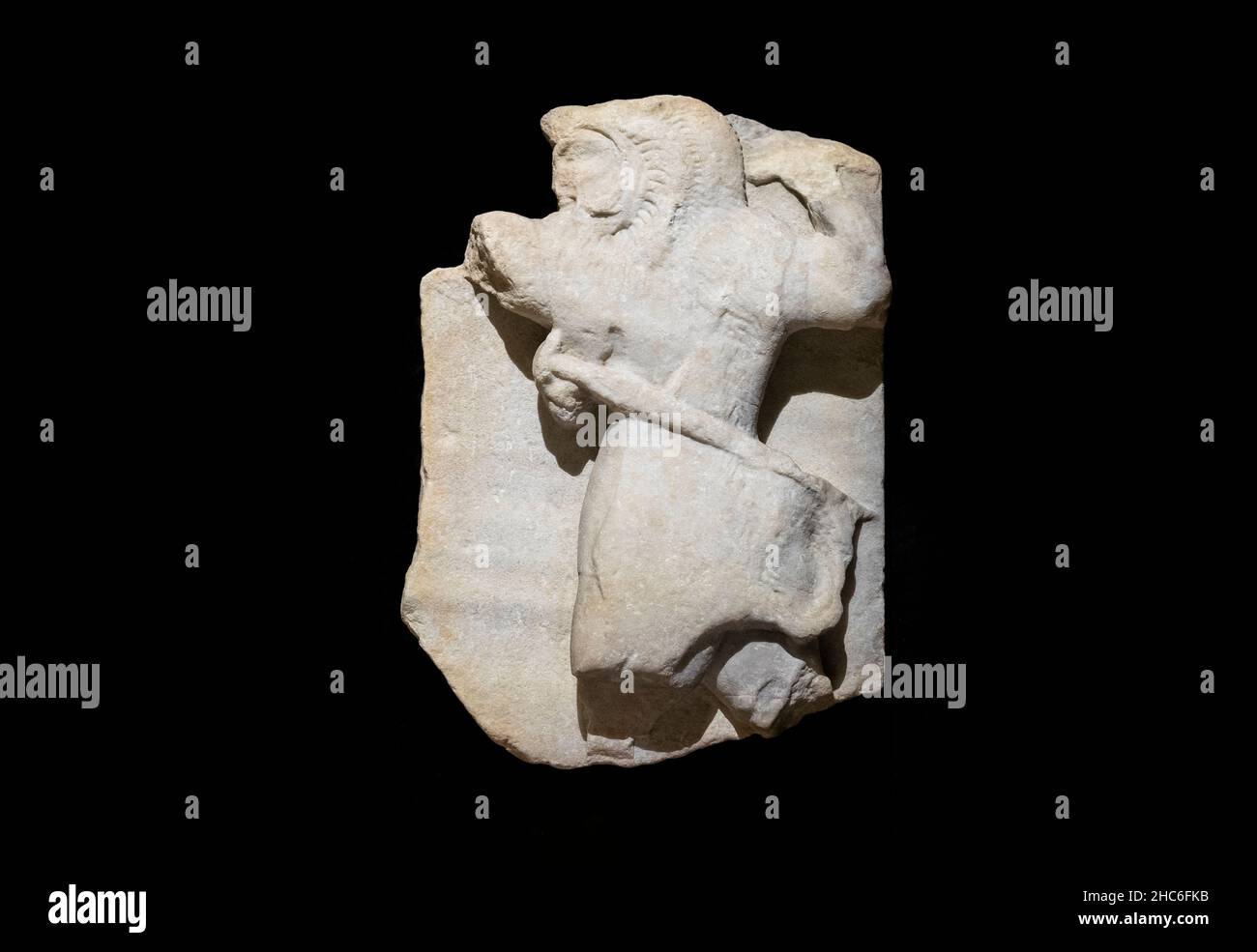 Relief of Heracles. Sculpture of the Archaic Period, 6th century BC. Stock Photo