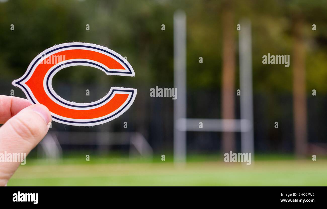 September 16, 2021, Chicago, Illinois. Emblem of a professional American football team Chicago Bears based in Chicago at the sports stadium. Stock Photo