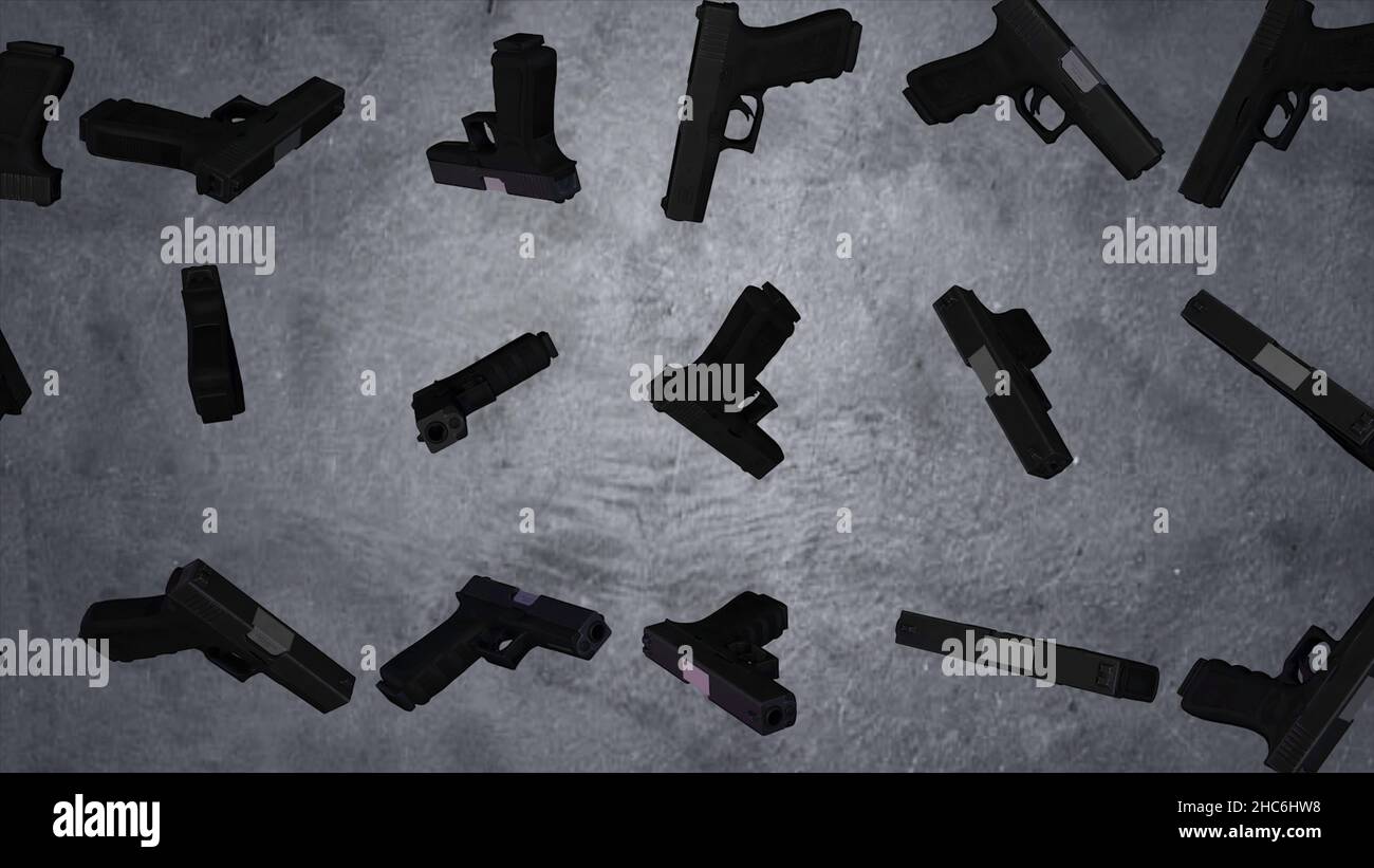 Animation of rotation guns on grey background. Revolver firearm gun ...