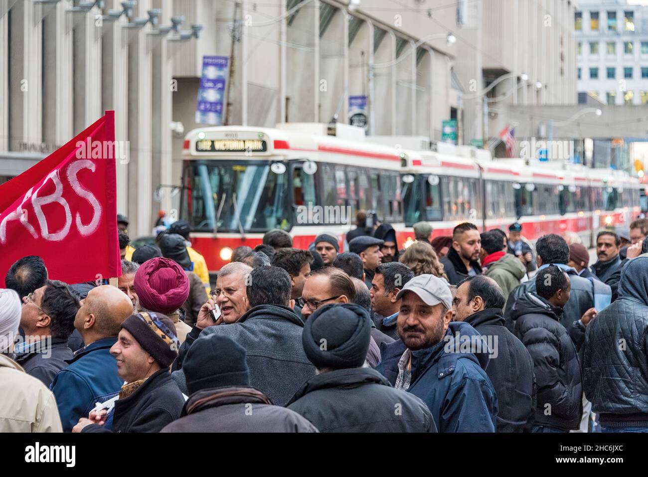Toronto, Canada - December 9, 2015: Scenes from the Taxi drivers protest against Uber X. Stock Photo