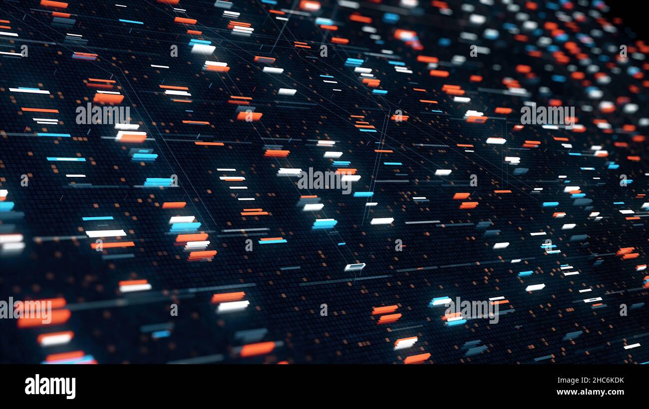 Abstract pixel pattern on black background, seamless loop. 3D mosaic ...