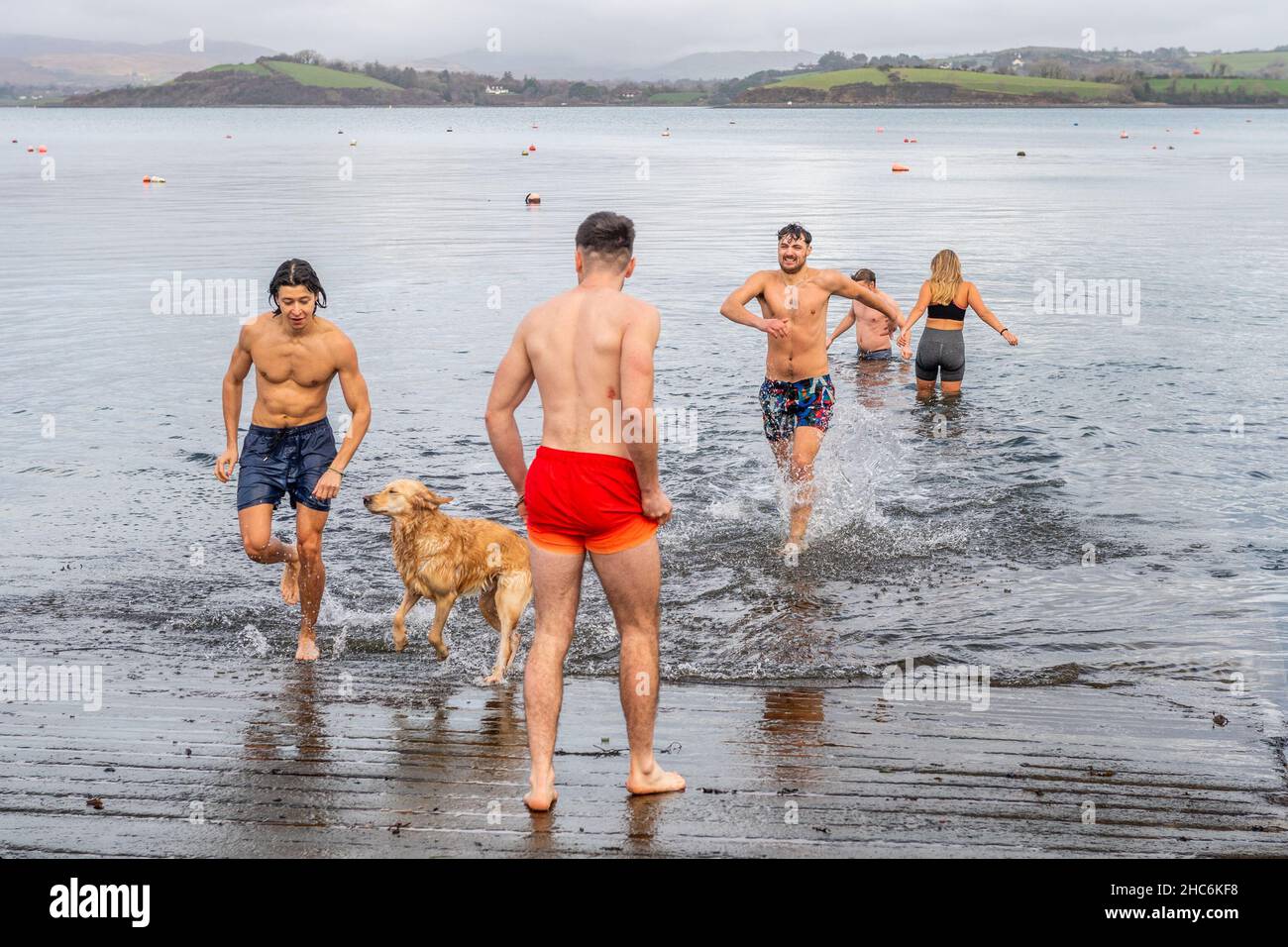 Bantry, West Cork, Ireland. 25th Dec, 2021. A number of people went for a Christmas swim in Bantry this afternoon in a flat calm sea. Credit: AG News/Alamy Live News Stock Photo