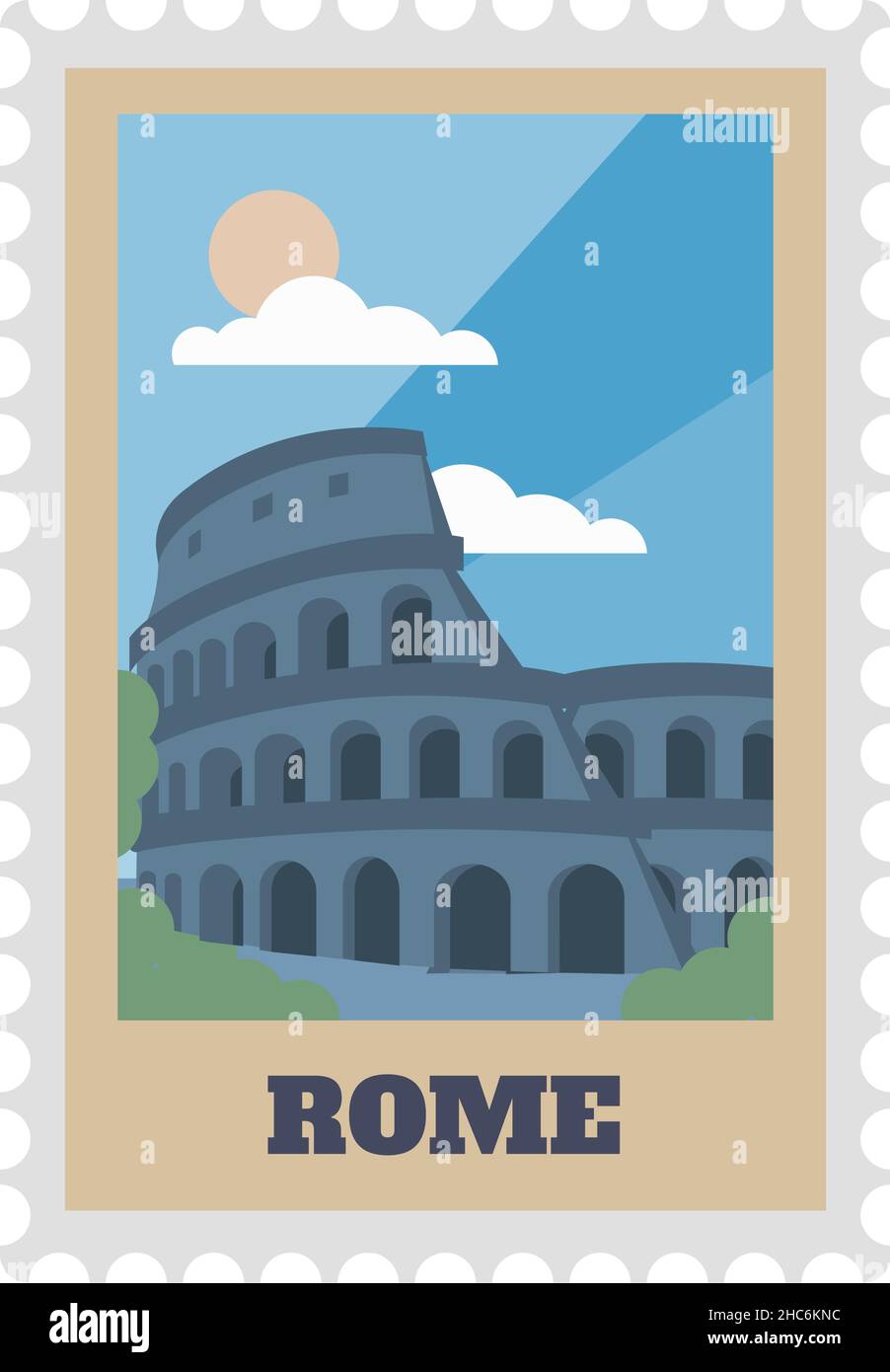 Rome postal stamp tag with sight isolated Stock Vector