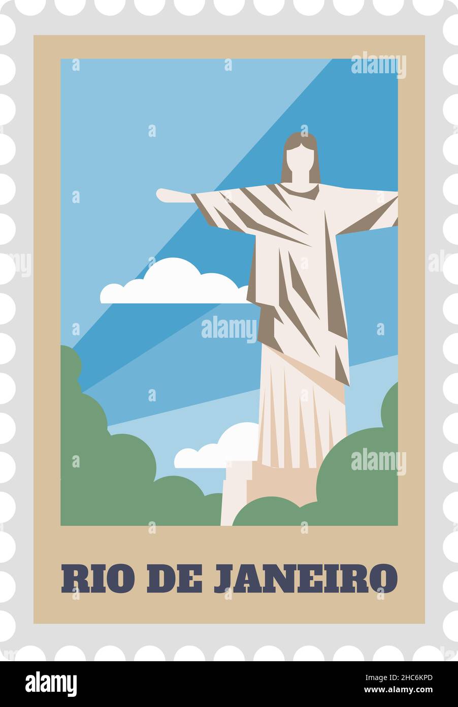 Rio de janeiro postal stamp with statue of jesus Stock Vector