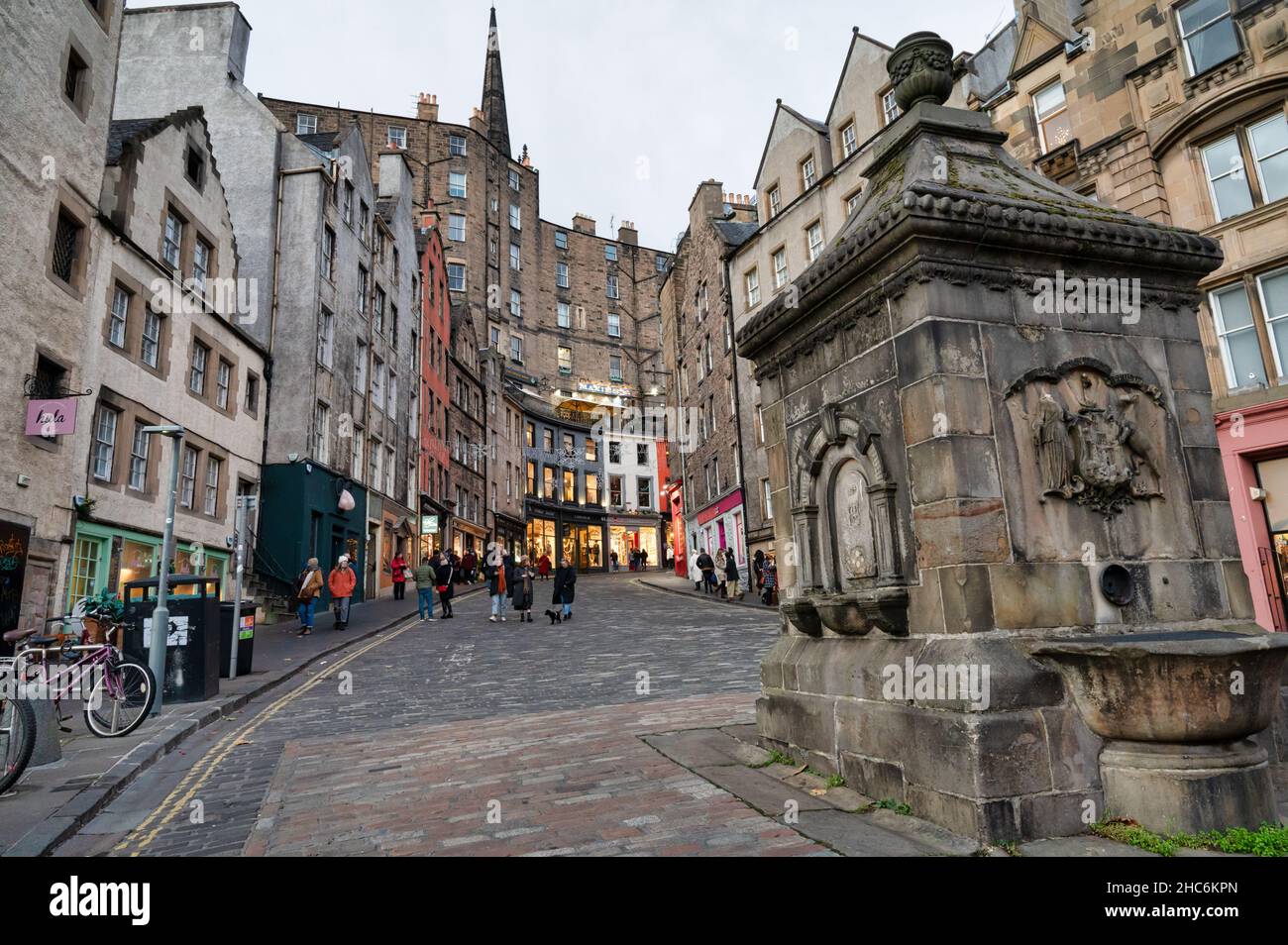 Edinburgh, Scotland- Nov 21, 2021:  the Famous W Bow street in Edinburgh Scotland. Stock Photo
