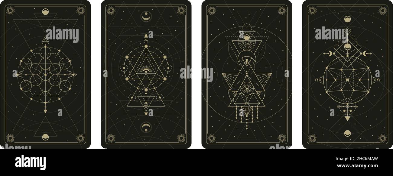 Mystic sacred geometric linear shapes tarot cards. Abstract mystical signs  occult cards for magic crafts vector illustration set. Sacred geometry  Stock Vector Image & Art - Alamy