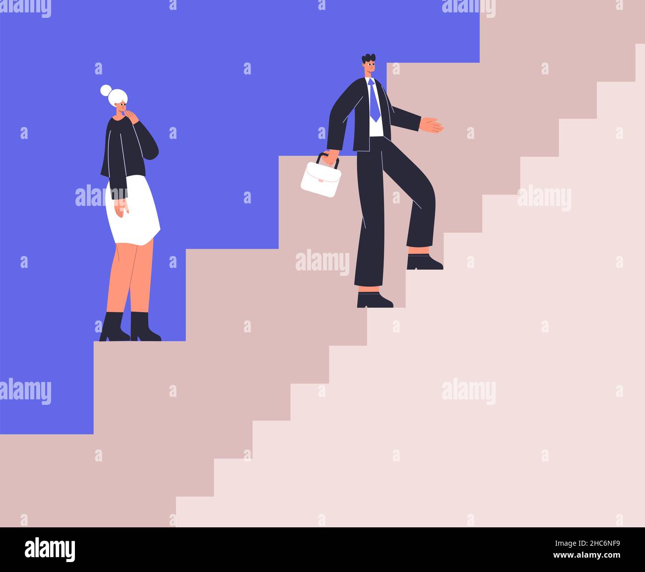 Career gender inequality, different work opportunities ladder metaphor. Business male and female inequality vector illustration. Unequal career Stock Vector