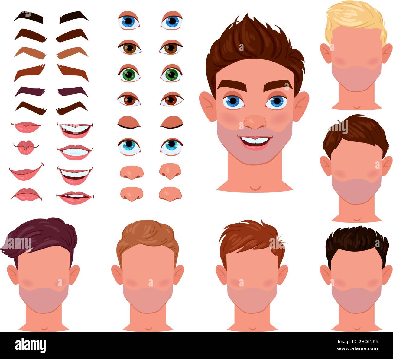 Cartoon man face constructor, male character creator. Male face generator  with eyes, brows, lips and noses vector illustration set. Young guy avatar  Stock Vector Image & Art - Alamy