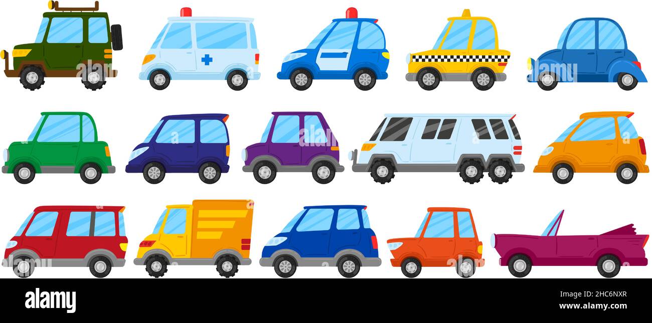 Cartoon children toy cars, cute play transport. Kids toy car, truck,  ambulance and police car vector illustration set. Childish colorful vehicles  Stock Vector Image & Art - Alamy