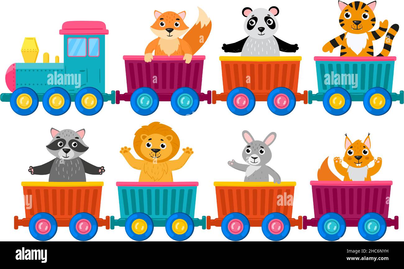 Cartoon cute animals on toy steam locomotive wagons. Toy train with funny  wild animals vector illustration. Happy animals on train wagons Stock  Vector Image & Art - Alamy